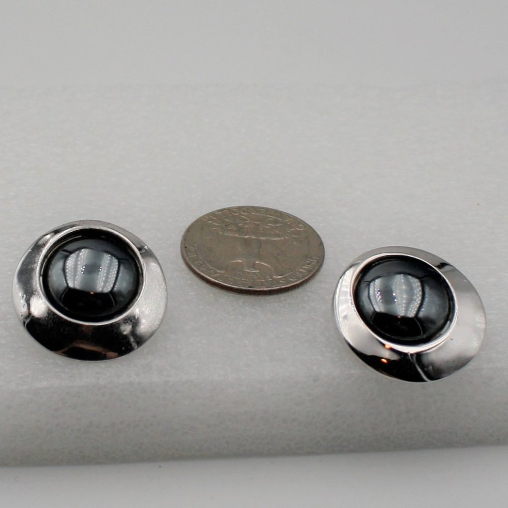 Sterling & Cabochon Hematite Vintage Earrings Retro Classic Casual Statement